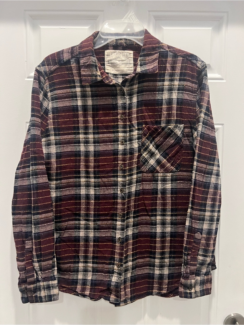 Heritage Denim Womens Plaid Collared Long Sleeve Button Front Shirt Size M #942